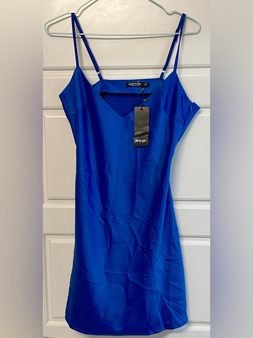 NWT Nasty Gal Cobalt Satin V-Neck Mini Dress